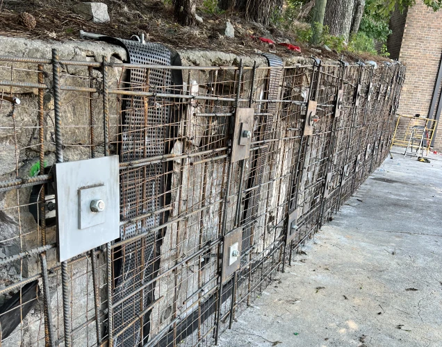 retaining wall with anchors added